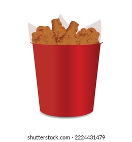Crispy Fried Chicken big red Bucket, Front View.