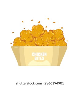 Crispy fried chicken, chicken bites cartoon set in a paper cup side view Crunchy fast food delicious food menu inverter illustration.