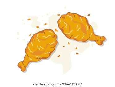 Crispy fried chicken, cartoon set, 2 chicken drumsticks slammed together Crunchy fast food delicious food menu inverter illustration.