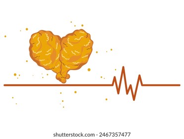 Pollo frito crujiente, un conjunto de dibujos animados de patas de pollo fritas pegadas en forma de corazón. comida rápida deliciosa ilustración de menú de verter.