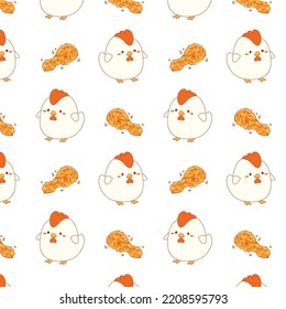 Frittiertes Huhn und süßes Hennennahtloses Muster.  Packpapier-Fastfood-Muster 