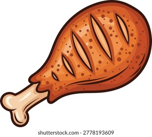 Crispy Fried Chicken Drumstick Cartoon Vector Food Icon