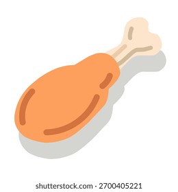 Crispy fried chicken drumstick in flat cartoon style for fast food branding, poster, or sticker design.