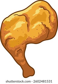 Crispy Fried Chicken Drumstick. Vector Hand Drawn Illustration Isolated On Transparent Background