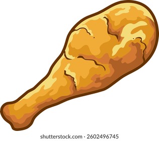 Crispy Fried Chicken Drumstick. Vector Hand Drawn Illustration Isolated On Transparent Background
