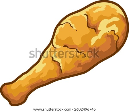 Crispy Fried Chicken Drumstick. Vector Hand Drawn Illustration Isolated On Transparent Background