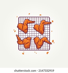 diseño de ilustraciones vectoriales de ícono de pollo frito crujiente. deliciosas alitas de pollo frito al estilo de las compras chinas a la parrilla