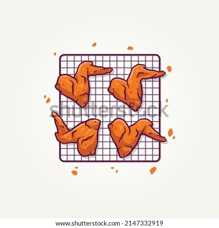 crispy fried chicken flat icon vector illustration design. delicious fried chicken wings on the grill chinese takeout style