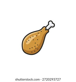 Icono crujiente de la Ilustración vectorial de la carne del drumstick de la pierna del pollo frito en estilo plano de la historieta aislado