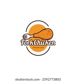 crispy fried chicken leg with fork illustration flat icon logo vector illustration design.