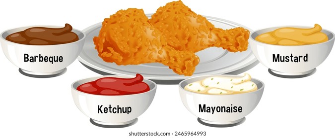 Crispy fried chicken leg with four sauce options