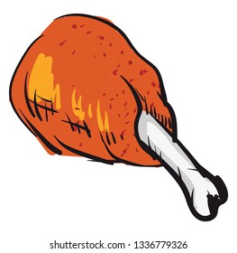 Ilustración vectorial de pierna de pollo frito crujiente sobre fondo blanco.