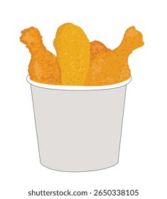 Crispy fried chicken pieces in a bucket. 