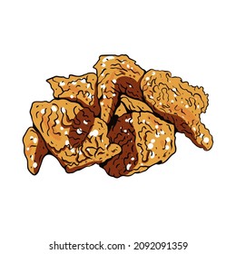 Comida rápida frita de pollo dibujado a mano en un dibujo animado colorido. Estilo de caricatura. Ilustración vectorial.
