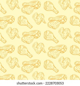 Crispy fried chicken seamless pattern. Fast food pattern background