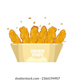 Crispy fried chicken, chicken strips cartoon set in a paper cup side view Crunchy fast food delicious food menu inverter illustration.