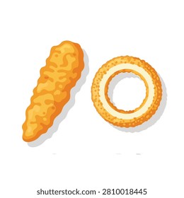 Crispy Fried Chicken Tender and Golden Breaded Calamari Ring Appetizer Vector Illustration Isolated