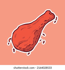 Crispy fried chicken thigh sketch. handr drawn logo menu