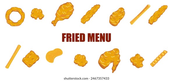 Crispy fried chicken. Various styles of fast food. Vector illustration. white background For easy menu editing and other users.