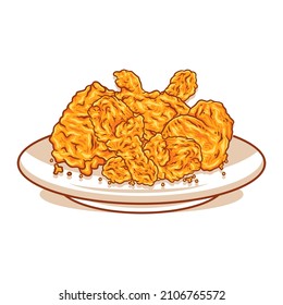 Ilustración vectorial de pollo frito y crujiente. Vector de ilustración de pollo frito. Comida rápida