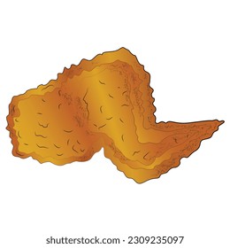 Ala de pollo frito crujiente diseño de dibujos animados aislados sobre fondo blanco, elemento de ruta de recorte de comida rápida