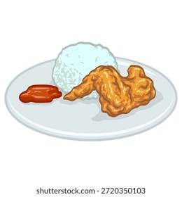Ala de pollo frito crujiente con ilustración de arroz