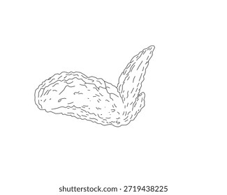 Ilustración de arte crujiente de alas de pollo fritas. Boceto de ala de pollo dibujado a mano. Esquema de alimentos mínimos en blanco y negro para menú, empaquetado, marca