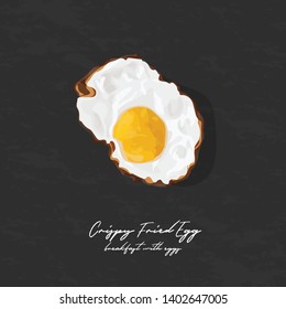 Crispy fried egg breakfast vector illustration. Design for food menu, cafe, food blog and recepies.