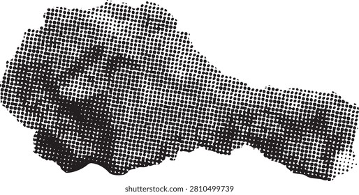 Crispy fried meat shape with dot texture, black and white poultry silhouette, retro comic style meal element.