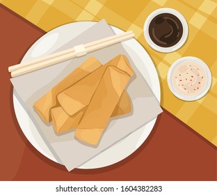 Crispy Fried Spring Rolls Top View - modern flat vector food concept illustrations 