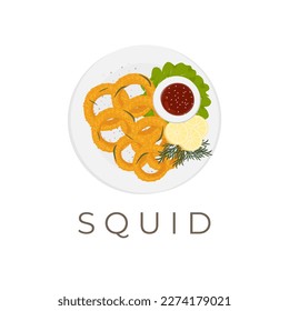 Crispy Fried Squid Rings Vektorgrafik-Logo mit Sauce