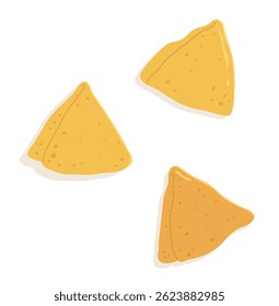Crispy golden samosa isolated on white background. Flat vector illustration for food menu, packaging, or Indian cuisine design. 

