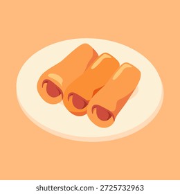 Lumpia crujiente servida en un plato limpio en un estilo de Fotografía mínima de alimentos. Ideal para marcas culinarias, imágenes de cocina asiática, menús de restaurantes y contenido de recetas