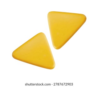 Crispy Mexican nachos chips 3D icon isolated on white. Realistic glossy render for corn tortilla snacks, fast food menu, Tex-Mex restaurant, and party treats. High-quality food delivery UI element.