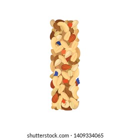 Crispy muesli in different nuts and seeds close-up. Vector illustration on white background.