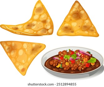 Nachos crocantes servidos com molho de feijão picante