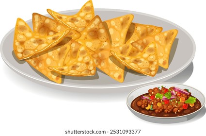 Nachos crujientes servidos con salsa picante