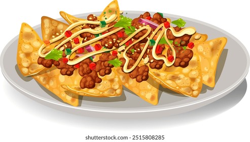 Crispy nachos topped with beans and vegetables