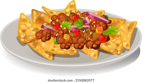 Nachos crocantes cobertos com feijão e legumes