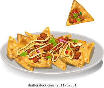 Nachos crocantes cobertos com queijo e feijão