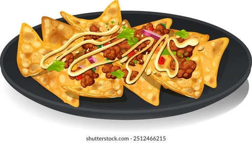 Crispy nachos topped with savory ingredients