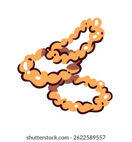 Crispy onion rings with golden brown breading, shown in fun and playful cartoon doodle style. Tasty fast food snack perfect for menus, stickers, and food designs. Onion rings vector illustration.