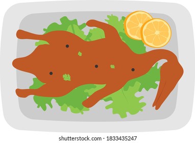 Crispy Peking duck spring onions on Plate Concept, Beijing roasted aromatic duck Vector Icon Design, National Dish of China  Sign,Traditional cuisine Symbol, Gourmet food cooking and restaurant menu