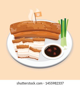 Crispy Pork Belly on Dish Vector