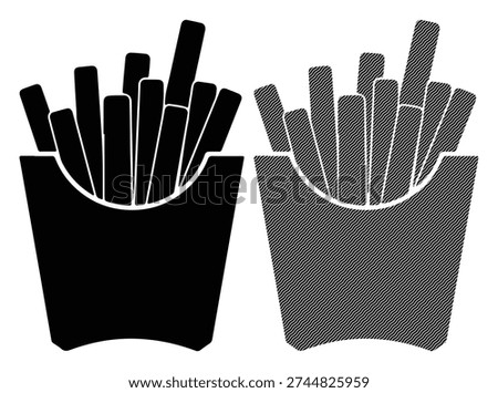 Crispy potato chips icon, salty takeaway meal, delicious junk food packaging illustration