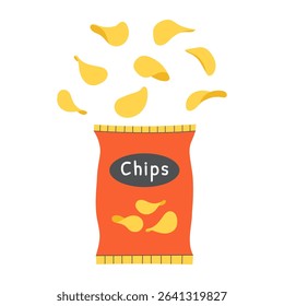 Crispy potato chips in a package. Vector illustration.