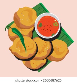 Crispy Potato Pakoda Bhaji Vector Illustration with Indian Street Snack and Tea Time Food Design