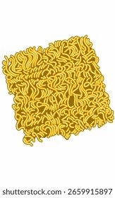 Crispy raw curly yellow instant noodles issolated on white 