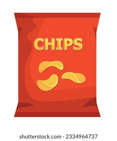 Crispy ripple potato chips flying into pack, vector realistic snacks package. design illustration icon for food and beverage business, potato snack branding element logo vector.