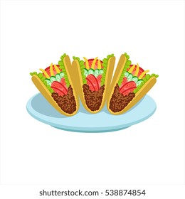 Crispy Taco Traditional Mexican Cuisine Dish Food Item From Cafe Menu Vector Illustration